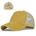 thumbnail image 1 of Womens Baseball Cap Distressed Ponytail Messy Bun Trucker Ponycap Hats, 1 of 1