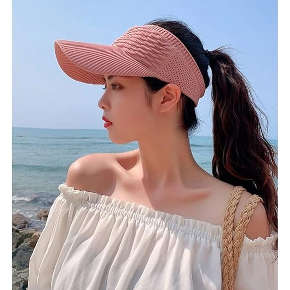 Womens Baseball Caps, Hat Sport, Sun Visor Hat for Women, Summer Foldable Knitted Elastic Empty Top Quick Drying Wide Brim Golf Hat, Pink