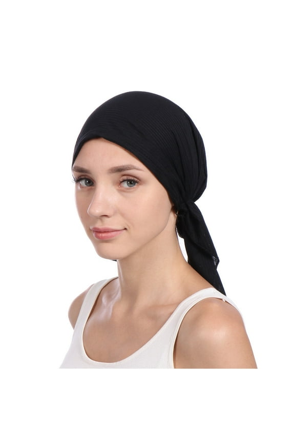 Womens Baseball Caps Wide Brim Sun Hats For Women UV Protection India Beading Muslim Stretch Turban Cotton Hair Tail Head Scarf Wrap Black