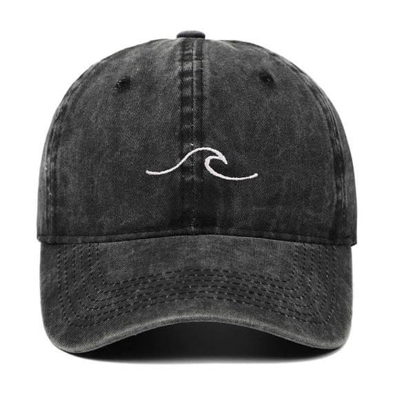 Womens Baseball Caps with Sea Wave Embroidered Stylish Wide Brim Soft Adjustable Sun Hat Outdoor Daily Wear Black