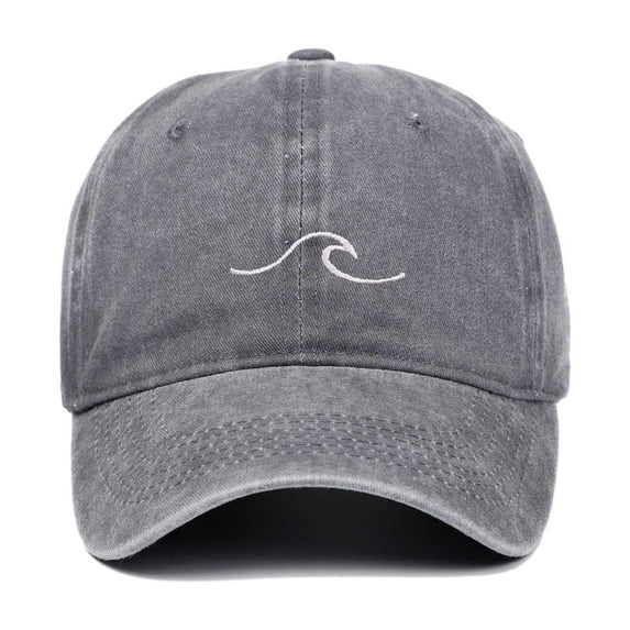 Womens Baseball Caps with Sea Wave Embroidered Stylish Wide Brim Soft Adjustable Sun Hat Outdoor Daily Wear Grey