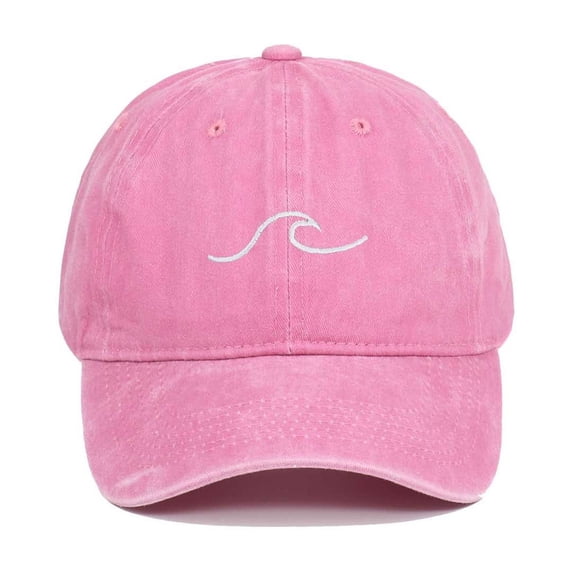 Womens Baseball Caps with Sea Wave Embroidered Stylish Wide Brim Soft Adjustable Sun Hat Outdoor Daily Wear Pink