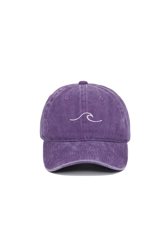 Womens Baseball Caps with Sea Wave Embroidered Stylish Wide Brim Soft Adjustable Sun Hat Outdoor Daily Wear Purple