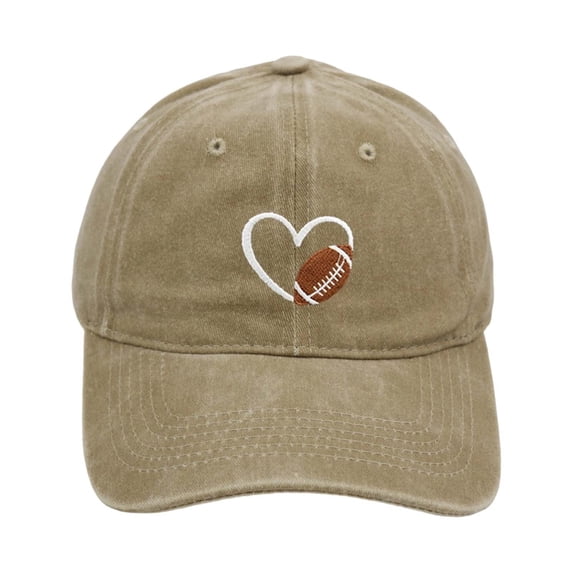 Womens Baseball Hat Washed Unisex Baseball Cap Embroidered Heart Football Design Adjustable Low Profile Sports Sun Hat