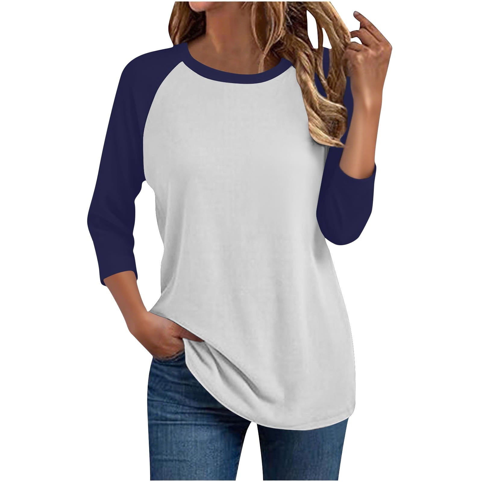 Womens Baseball Tee 3/4 Sleeve Fashion Crewneck Tops Color Block Blouse Casual Raglan Shirt
