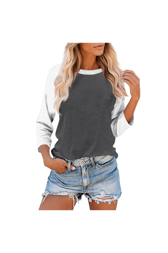 Womens Baseball Tee 3/4 Sleeve Fashion Crewneck Tops Color Block Blouse Casual Raglan Shirt