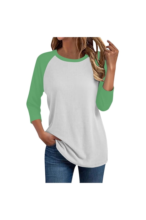Womens Baseball Tee 3/4 Sleeve Fashion Crewneck Tops Color Block Blouse Casual Raglan Shirt