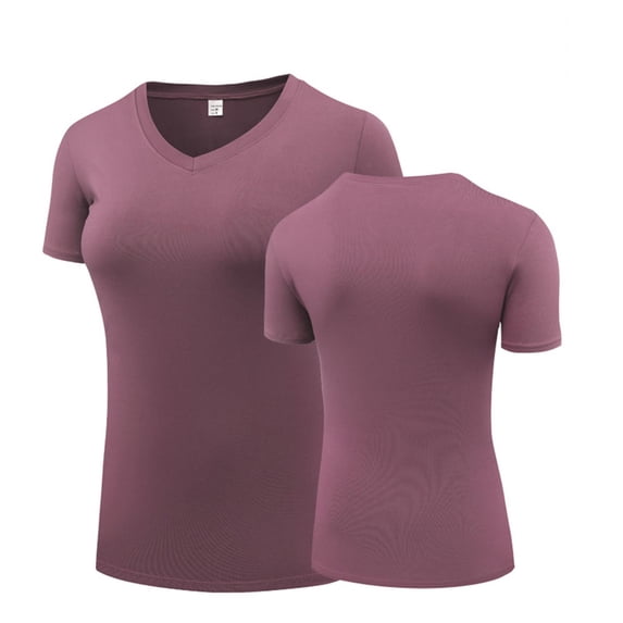 Womens Basic Active Short Sleeve T-Shirt Solid Color Round-neck Slim Fit Stretch Layer for Gym Yoga Running
