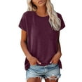 thumbnail image 1 of Womens Basic Blouses Crew Neck Solid Color Short Sleeve Loose Fit Tops 2025 Summer Trendy Casual T-Shirts, 1 of 7