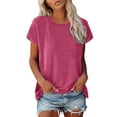 thumbnail image 1 of Womens Basic Blouses Crew Neck Solid Color Short Sleeve Loose Fit Tops 2025 Summer Trendy Casual T-Shirts, 1 of 7