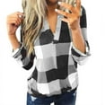 thumbnail image 1 of Womens Basic Casual V Neck Plaid Print Cotton Cuffed Long Sleeve Work Tops Blouses Shirts, 1 of 5