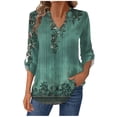 thumbnail image 1 of Womens Basic Casual V Neck Plaid Print Shirts Cuffed Long Sleeve Work Tunic Shirts Tops, 1 of 6