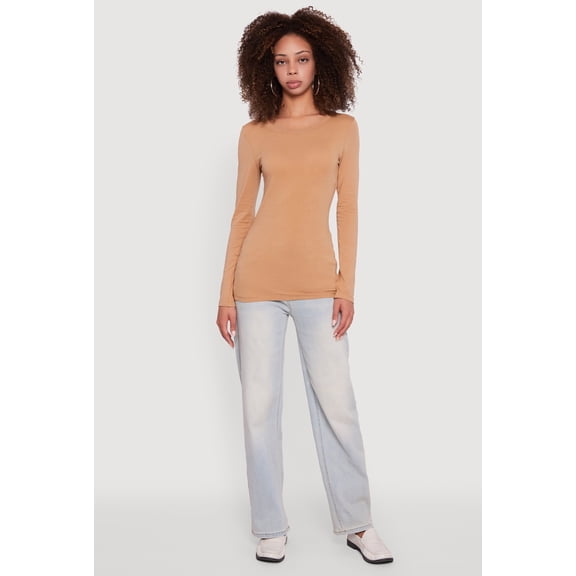 Womens Basic Crew Neck Long Sleeve Tee