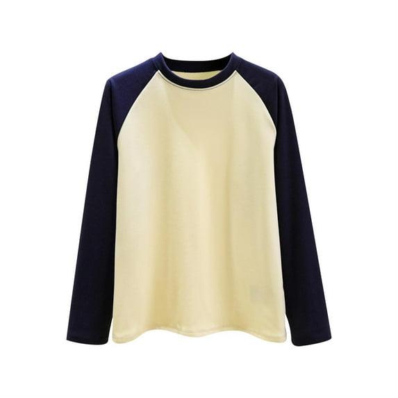 Womens Basic Fall Clothes, Long Sleeve Shirts for Women Fashion Loose Fit Color Patchwork Raglan Sleeve Crewneck T-Shirts Tops