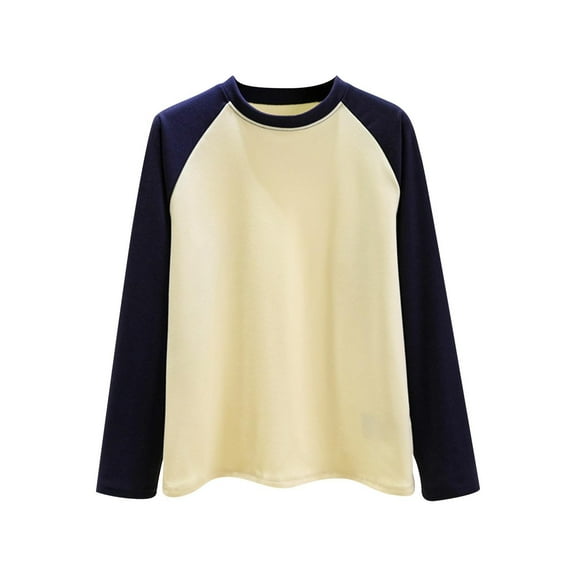Womens Basic Fall Clothes, Long Sleeve Shirts for Women Fashion Loose Fit Color Patchwork Raglan Sleeve Crewneck T-Shirts Tops