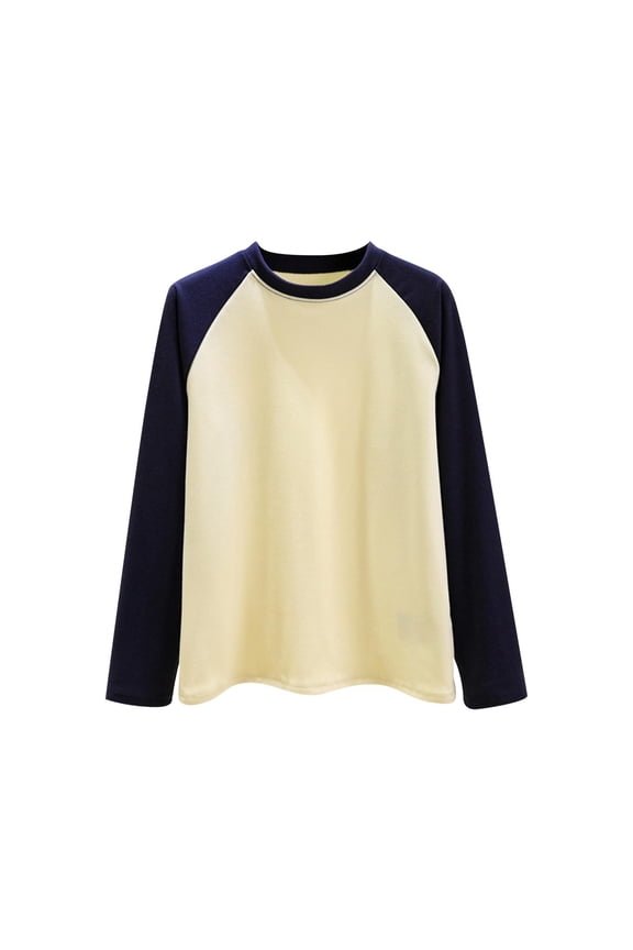 Womens Basic Fall Clothes, Long Sleeve Shirts for Women Fashion Loose Fit Color Patchwork Raglan Sleeve Crewneck T-Shirts Tops