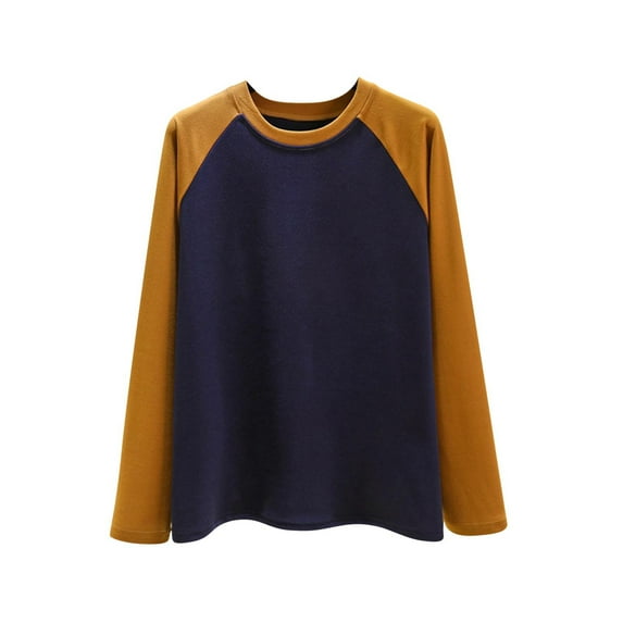 Womens Basic Fall Clothes, Long Sleeve Shirts for Women Fashion Loose Fit Color Patchwork Raglan Sleeve Crewneck T-Shirts Tops
