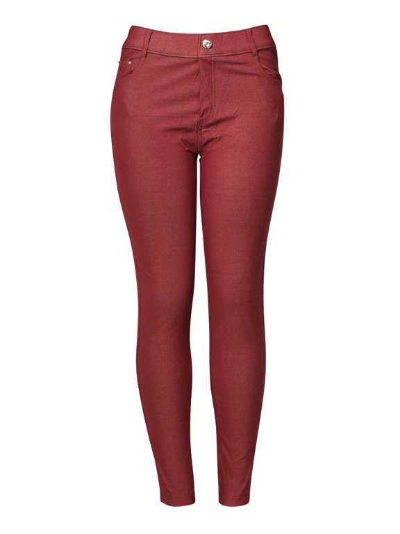 Womens Basic Five Pocket Stretch Jegging Tights Pants, Red Large