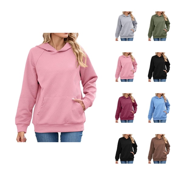 Womens Basic Hoodie 2025 Long Sleeve Loose Fit Plain Hoodies with Pockets Hooded Sweatshirt Hoodie Women Pullover