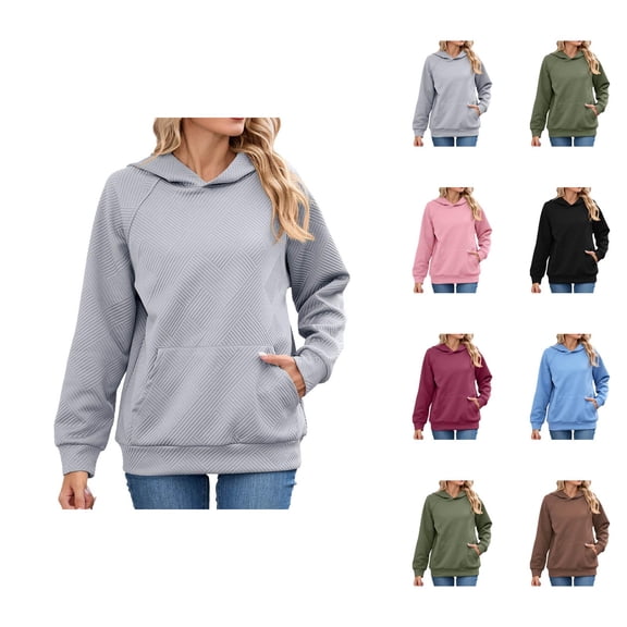 Plain Hoodie 2025 Long Sleeve Hooded Sweatshirt with Pockets Texture Pullover Essentials Hoodies for Women