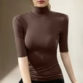 thumbnail image 1 of Womens Basic Layer Tops Turtleneck 3/4 Sleeve Solid Color Pullover Casual Comfy Ribbed Clothing Slim Fit (M, Coffee), 1 of 7