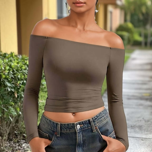 Womens Basic Long Sleeve Cropped Shirts Crew Neck Slim-Fit Fitted T Shirts Tops Undershirts Underscrub Baselayer