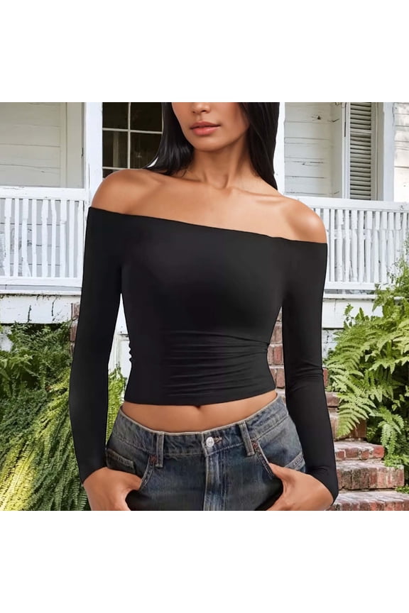 Womens Basic Long Sleeve Cropped Shirts Crew Neck Slim-Fit Fitted T Shirts Tops Undershirts Underscrub Baselayer