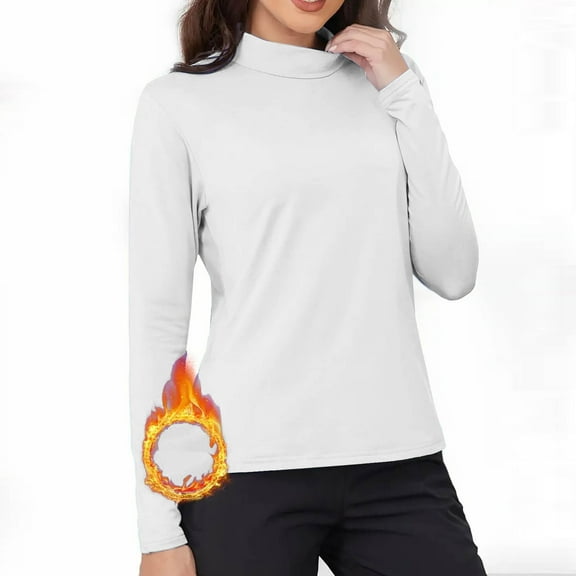 Womens Basic Long Sleeve Shirts Solid Color Blouse Casual Elastic Inner Lap Undershirt Warm Top Turtleneck Blouse White XXL