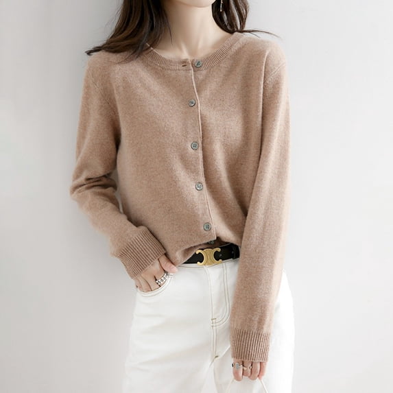 Womens Basic Neck Long Sleeve Button Down Cardigan Sweaters