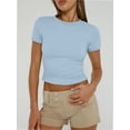 thumbnail image 1 of Womens Basic Short Sleeve Slim Fit T Shirts Soft Crewneck Crop Tee Summer Cute Gym Fashion Clothes, 1 of 4