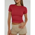 thumbnail image 1 of Womens Basic Short Sleeve Slim Fit T Shirts Soft Crewneck Crop Tee Summer Cute Gym Fashion Clothes, 1 of 4
