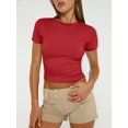 thumbnail image 1 of Womens Basic Short Sleeve Slim Fit T Shirts Soft Crewneck Crop Tee Summer Cute Gym Fashion Clothes, 1 of 4