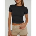 thumbnail image 1 of Womens Basic Short Sleeve Slim Fit T Shirts Soft Crewneck Crop Tee Summer Cute Gym Fashion Clothes, 1 of 4