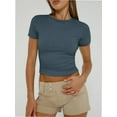 thumbnail image 1 of Womens Basic Short Sleeve Slim Fit T Shirts Soft Crewneck Crop Tee Summer Cute Gym Fashion Clothes, 1 of 4