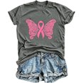 thumbnail image 1 of Womens Basic T Shirt Crew Neck Butterfly Ribbon Print Casual Short Sleeve Summer Fashion Tee Workout Shirts Tops, 1 of 3