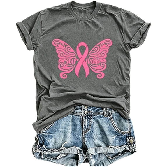 Womens Basic T Shirt Crew Neck Butterfly Ribbon Print Casual Short Sleeve Summer Fashion Tee Workout Shirts Tops
