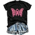 thumbnail image 1 of Womens Basic T Shirt Crew Neck Butterfly Ribbon Print Casual Short Sleeve Summer Fashion Tee Workout Shirts Tops, 1 of 3