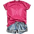 thumbnail image 1 of Womens Basic T Shirt Crew Neck Butterfly Ribbon Print Casual Short Sleeve Summer Fashion Tee Workout Shirts Tops, 1 of 3