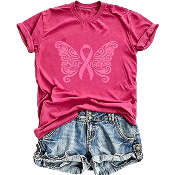 Womens Basic T Shirt Crew Neck Butterfly Ribbon Print Casual Short Sleeve Summer Fashion Tee Workout Shirts Tops