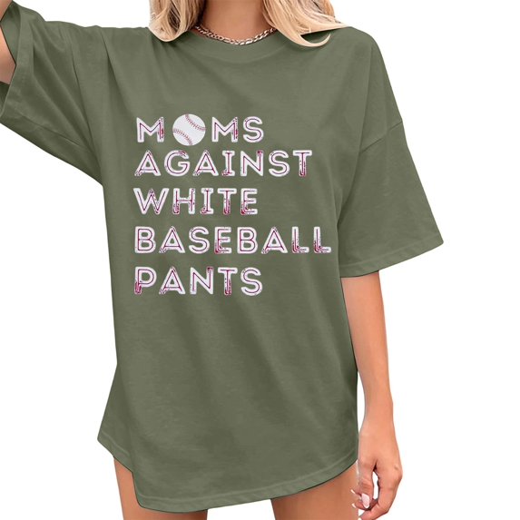 Womens Basic T Shirt Crew Neck Letter Print Short Sleeved Loose Fit Tunic Shirts Summer Tops