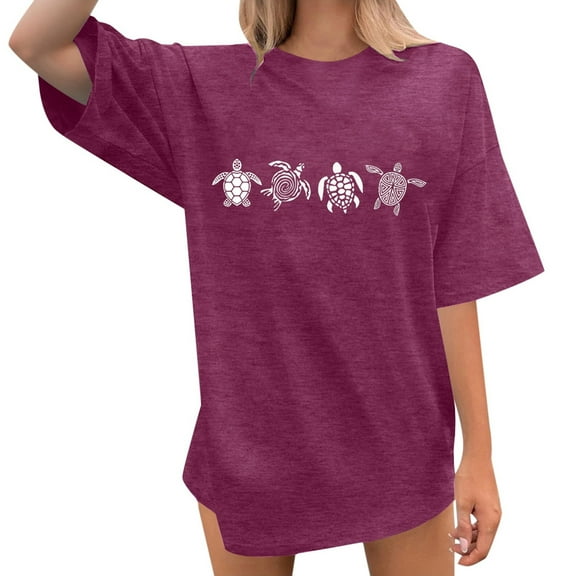 Womens Basic T Shirts Crewneck Short Sleeve Casual Trendy Printed Blouses Beach Vacation Loose Fit Workout Tunic Tops Summer Outfits