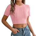 thumbnail image 1 of Womens Basic T-Shirts Scoop Neck Short Sleeve Crop Tops Cute Summer Tops Slim Fit Tees Y2k Clothing 2025 Pink S, 1 of 7