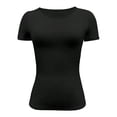 thumbnail image 1 of Womens Basic T Shirts Summer Short Sleeve Crewneck Slim Fit Cute Crop Tops Black S, 1 of 7