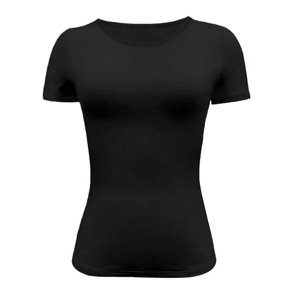 Womens Basic T Shirts Summer Short Sleeve Crewneck Slim Fit Cute Crop Tops Black S