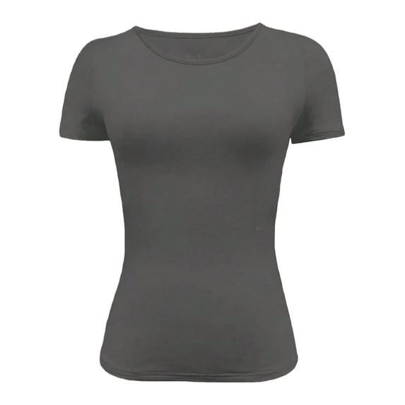 Womens Basic T Shirts Summer Short Sleeve Crewneck Slim Fit Cute Crop Tops Dark Gray S