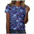 thumbnail image 1 of Womens Basic Tees Polyester Cotton Crewneck T-Shirts Floral Print Short Sleeve Casual Summer Tops (2XL, Blue), 1 of 4