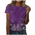 thumbnail image 1 of Womens Basic Tees Polyester Cotton Crewneck T-Shirts Floral Print Short Sleeve Casual Summer Tops (2XL, Purple), 1 of 4