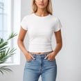thumbnail image 1 of Womens Slim Fit Short Sleeve Basic Tee Stretchy Breathable Summer Tight Layering T Shirt Going Out Tops Trendy for Daily Wear White,XS, 1 of 5