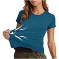 thumbnail image 1 of Womens Basic Tees Summer Short Sleeve Shirts Stretch Slim Fit Tight T Shirt Breathable Going Out Tops (L, Navy), 1 of 6