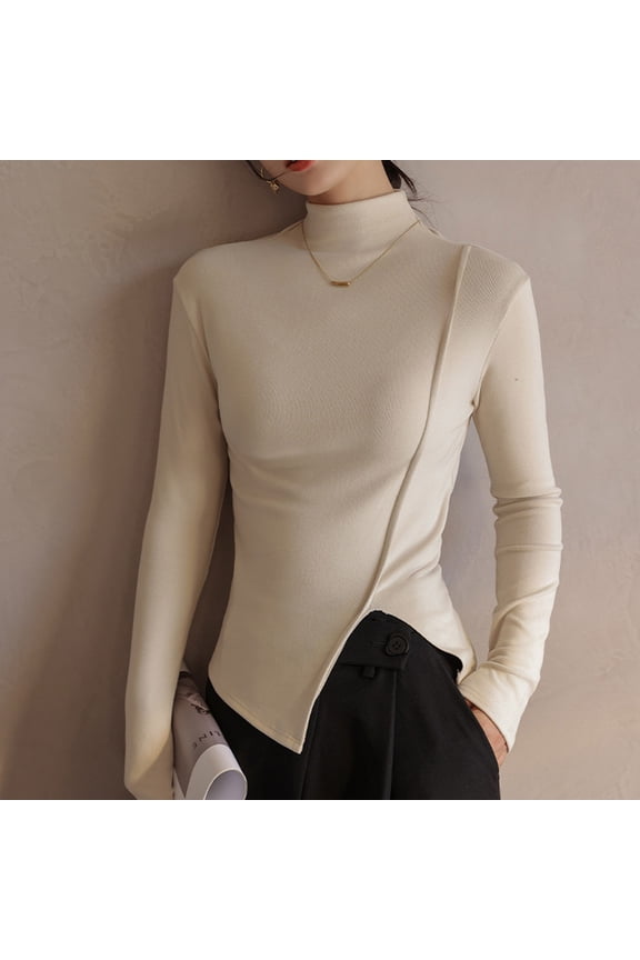Womens Basic Tops Casual Solid Shirts Long Sleeve T Shirts High Neck Layering Blouse Slim Fitted Workout Tuinc Tops Womens Athletic Tee Casual Shirts for Women Summer Womens Top Extra Long Long Sleeve